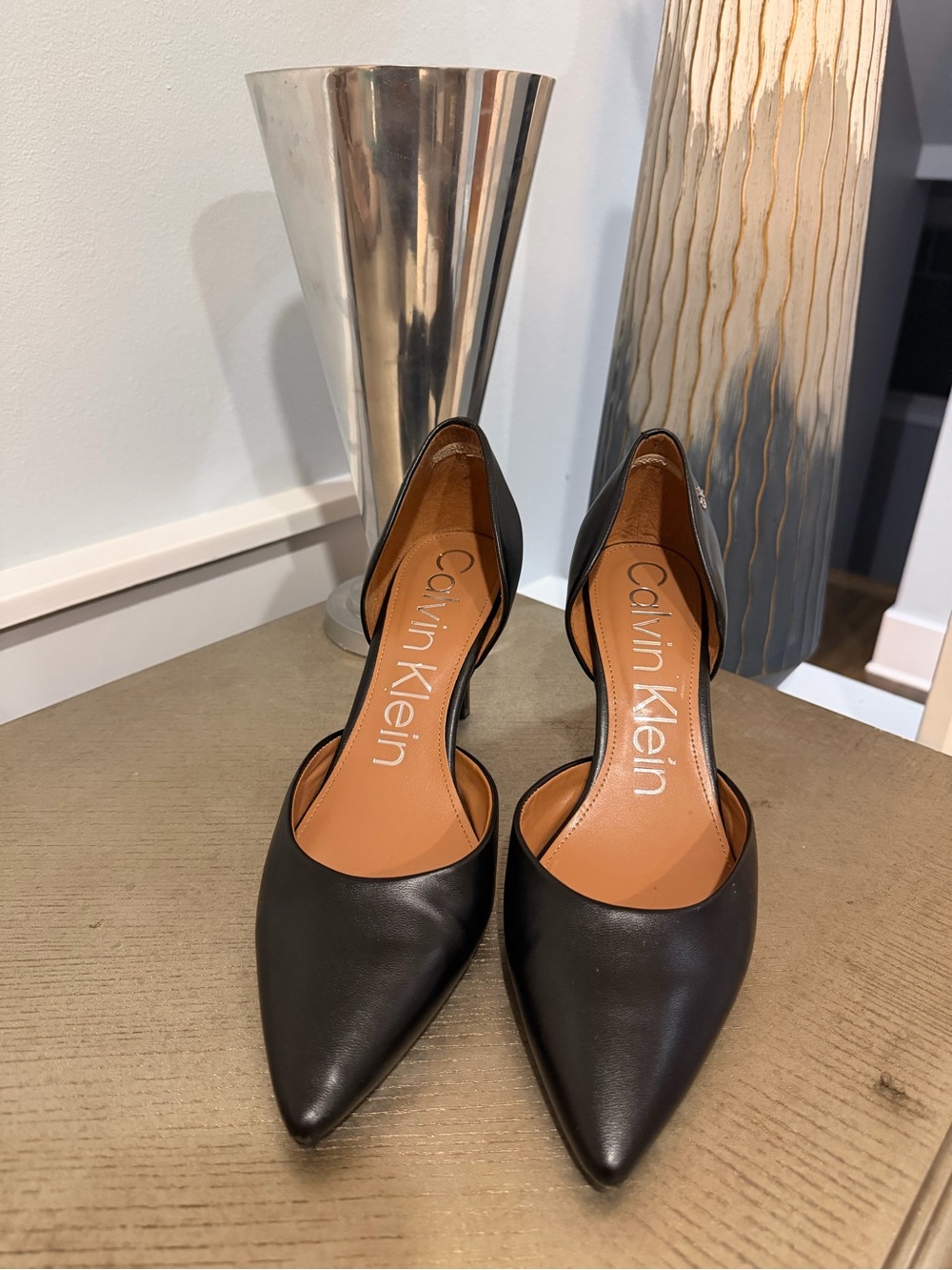 Calvin Klein Black Leather Pointed D'Orsay Heels - Size 11